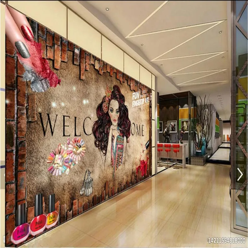 Custom Nail Shop Personality Mural Retro Nail Art Brick Wall Background Wallpaper 3D Beauty Salon Industrial Decor Wall Paper 3D Custom Nail Shop Personality Mural Retro Nail Art Brick Wall Background Wallpaper 3D Beauty Salon Industrial Decor Wall Paper 3D