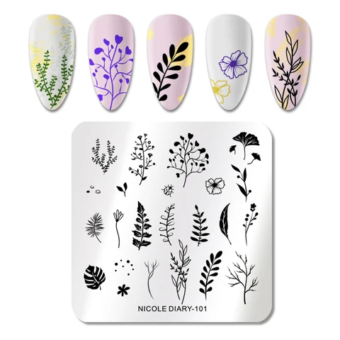 DIARY Flower Leaf Nail Stamping Plates Cute Abstract Face Lines Stamp Template Nail Art Image Printing Stencil Tools