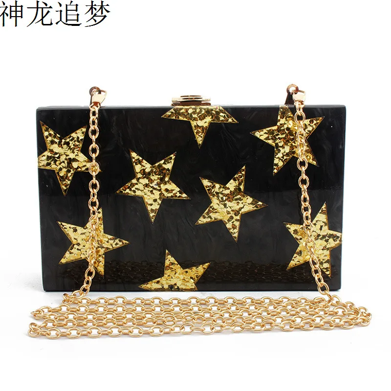 

Famous design evenng bag five-pointed star evening dress bag dinner handbag acrylic sequins ladies clutch dress bag shoulder bag