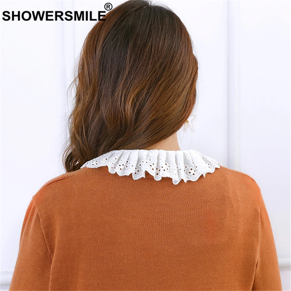 SHOWERSMILE белый ложный воротник Женский хлопковый льняной Цветочный вышитый вырез