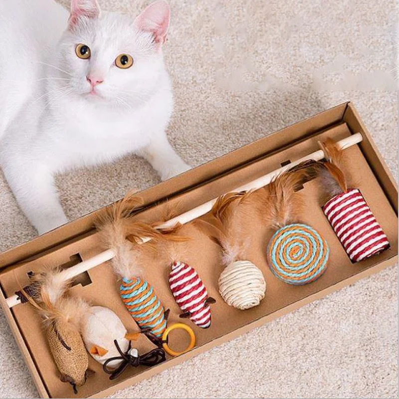 

8Pcs Cat Toys Kit Cat toy Fun Feather Balls Mice Shape Pet Kitten Dog Cats Interactive Play Supplies Kitty Rabbit Small Animal