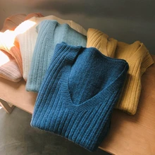 RICININA, Осенний женский свитер,, жилет, джемпер, без рукавов, v-образный вырез, однотонный, корейский, болеро, Женский Повседневный свитер, пуловер, Feminino