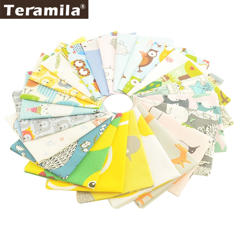 

Teramila 20x25cm 100% Cotton Fabric Animal Cartoon Telas Por Metro DIY Patchwork Algodon Cloth Tissus Quilts For Baby Kids Bibs