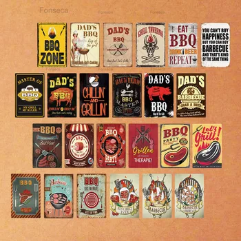 

DAD'S BBQ Sign Metal Tin Sign Plaque Metal Wall Decor For Barbecue Bar Pub Kitchen Party Zone Vintage Metal Signs Iron Painting