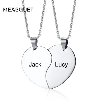 

Meaeguet Free Engraving Classic Solid Heart Necklace For Men Women Couple Stainless Steel Personalized Love Pendant Necklace Set