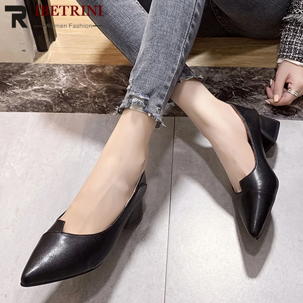 

RIBETRINI Brand Ladies Spring Pumps Pointed Toe Fashion Shallow Sqaure Toe Pumps Women Office Casual Dress Shoes Woman