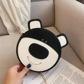 

Cartoon Bear Cross Body Bag Women's Circle Cartoon Bear Leather Small Shoulder Bag Cute Mini Messenger Bags Purse Coin Bags #15