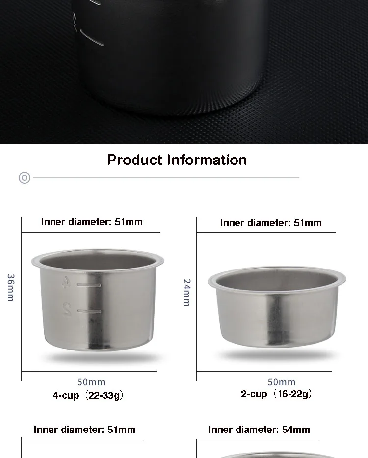 51 54 58mm Filter korb für Kaffee bodenlosen Sieb träger, einzelne Doppel pulvers chale Reinigung Blinds chale Espresso Zubehör – Detail 2