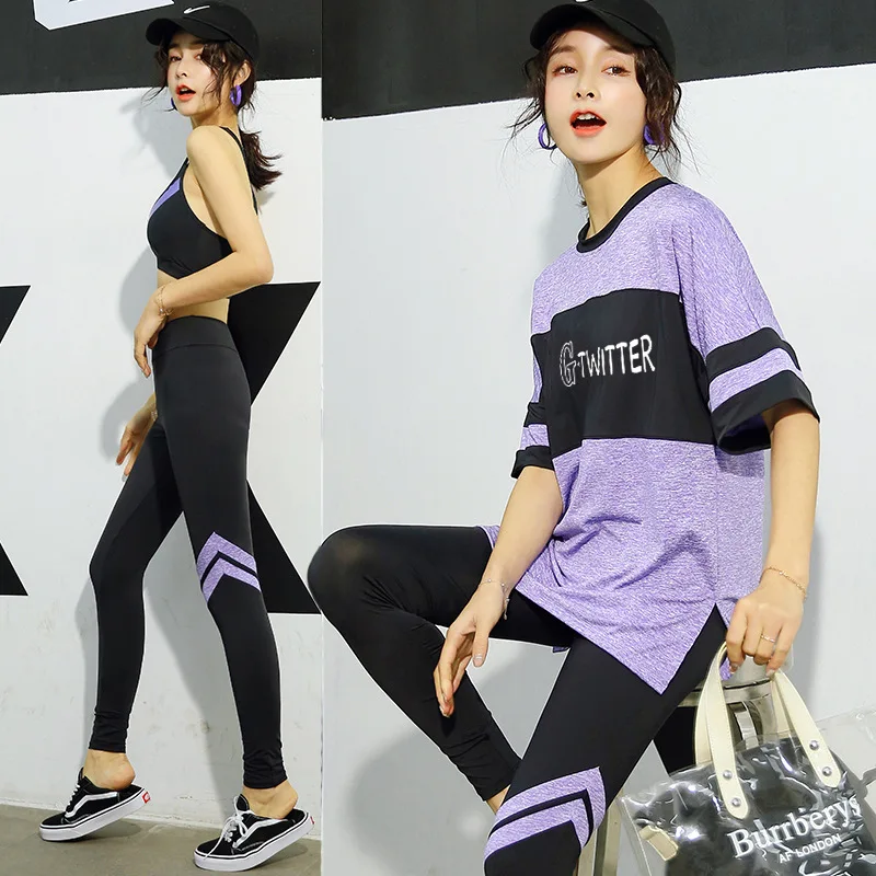 

3 Piece Set Women Sport Suit Gym Workout Clothes Bra Cloth Pants 3pcs Half Sleeve Yoga Set Sport Wear Yoga Set