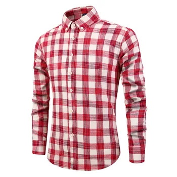 

Men's Spring Autumn Fashion Stand Collar Long Sleeve Cotton Slim Fit Male High Quality Plaid Smart Casual Single Breasted Shirt