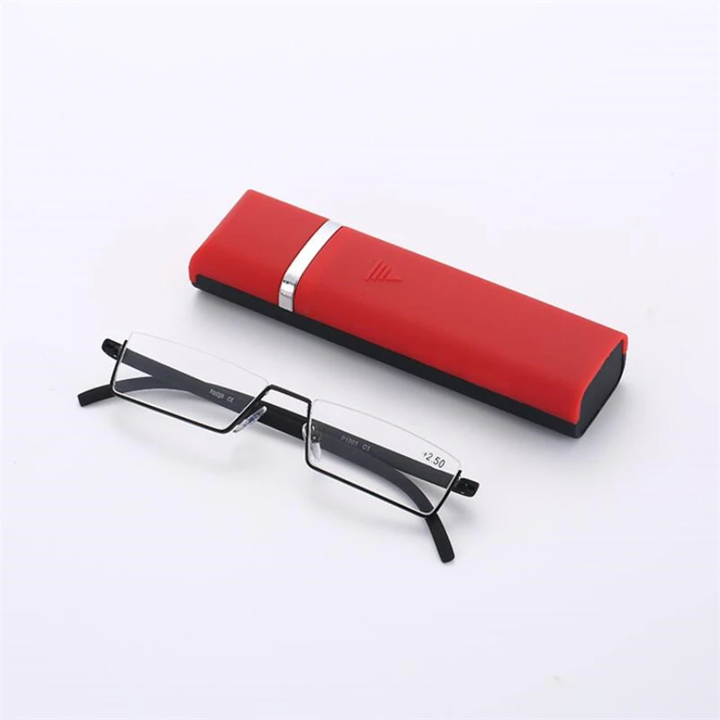 Half Frame Metal Pen Holder Reading Glasses Men Business Reader Eyeglasses Magnifier With Box Hyperopia Eyewear+1.0+1.5 To+3