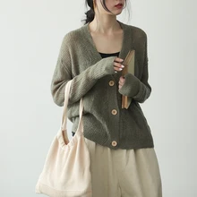 Johnature, осенний однотонный вязаный женский кардиган с v-образным вырезом, свитер,, однобортный, подходит ко всему, 5 цветов, Женский Топ, свитер