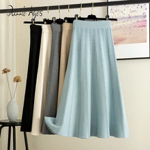 

Dazzle Ages Autumn Winter Knit Women Long Skirts Fashion High Waist Casual Slim Elastic Elegant Solid Female Clothes Streetwear