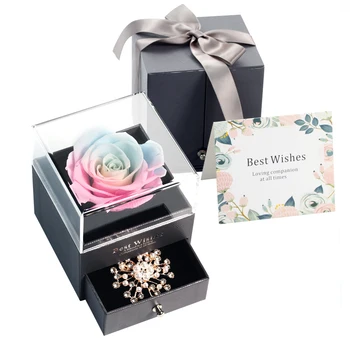

Hot Rose Flower Ring Box Design Fashion Ladies Simple Marriage Ring Jewelry Box Ladies Jewelry Gift for Valentine's Day