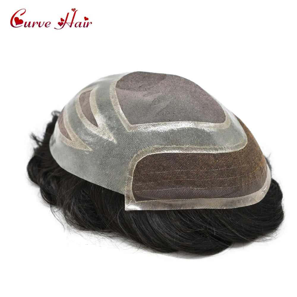Натуральный черный парик из человеческих волос для мужчин 120% светильник средней плотности французский кружевной передний Отбеленный узел для волос