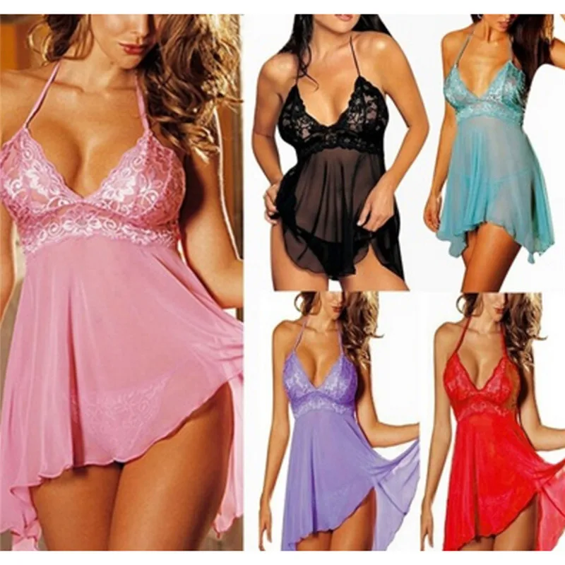 Plus Size Womens Sexy Lingerie Lace Dress Underwear Babydoll Sleepwear+G-string