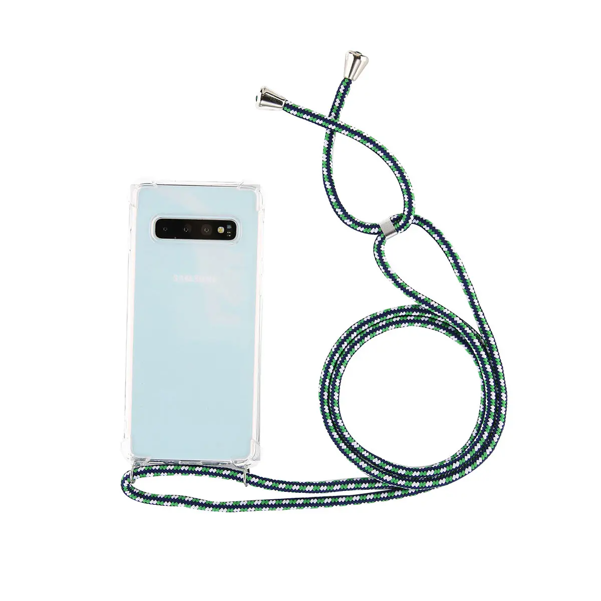 Green White Blue Прозрачный чехол для телефона KJOEW с ремешком и цепочкой для samsung Galaxy S10 5G NOTE10 S10 S9 S8 Plus S10E Note 9 8 S7 S7E - Цвет: Green White Blue