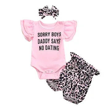 

Newborn Baby Girls Clothes Sets Leopard Print Short Sleeve Romper Tops short Pants Headband Summer New 3pcs Girl 0-24M