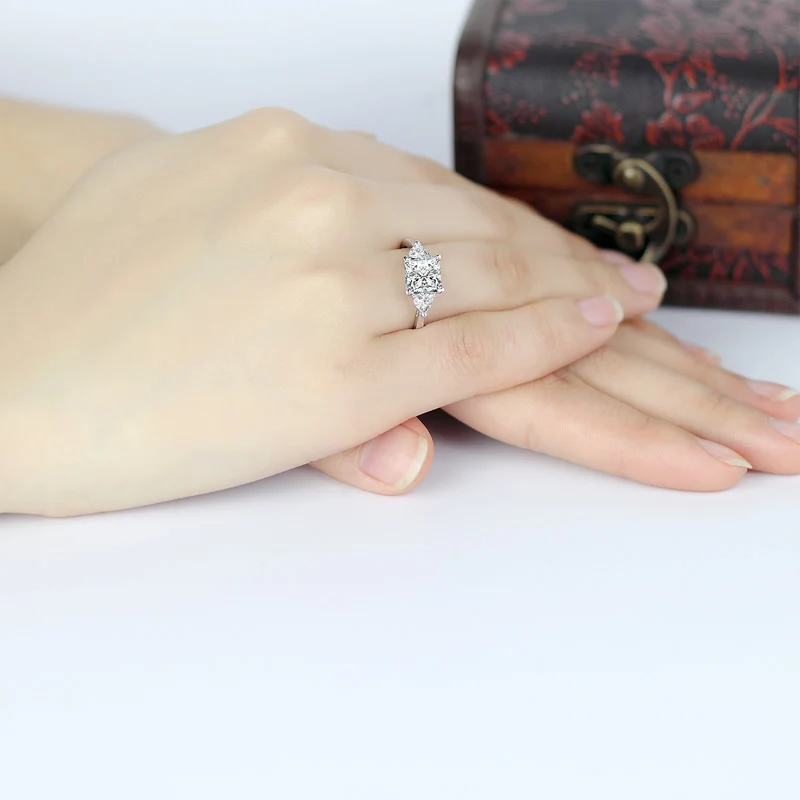 AINUOSHI Трендовое кольцо с тремя камнями 14 K, однотонное белое/желтое золото, День Святого Валентина, 1,6 карат, принцесса, огранка, Сона, бриллиантовое обручальное кольцо
