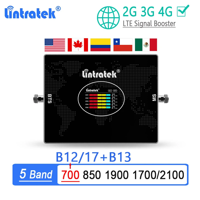 Lintratek 5 Band Cellular Amplifier 4g Lte B12 17 B13 700 850 1700 1900 Signal Booster Repeater Internet Cdma Pcs Aws Usa Canada Communications Antennas Aliexpress