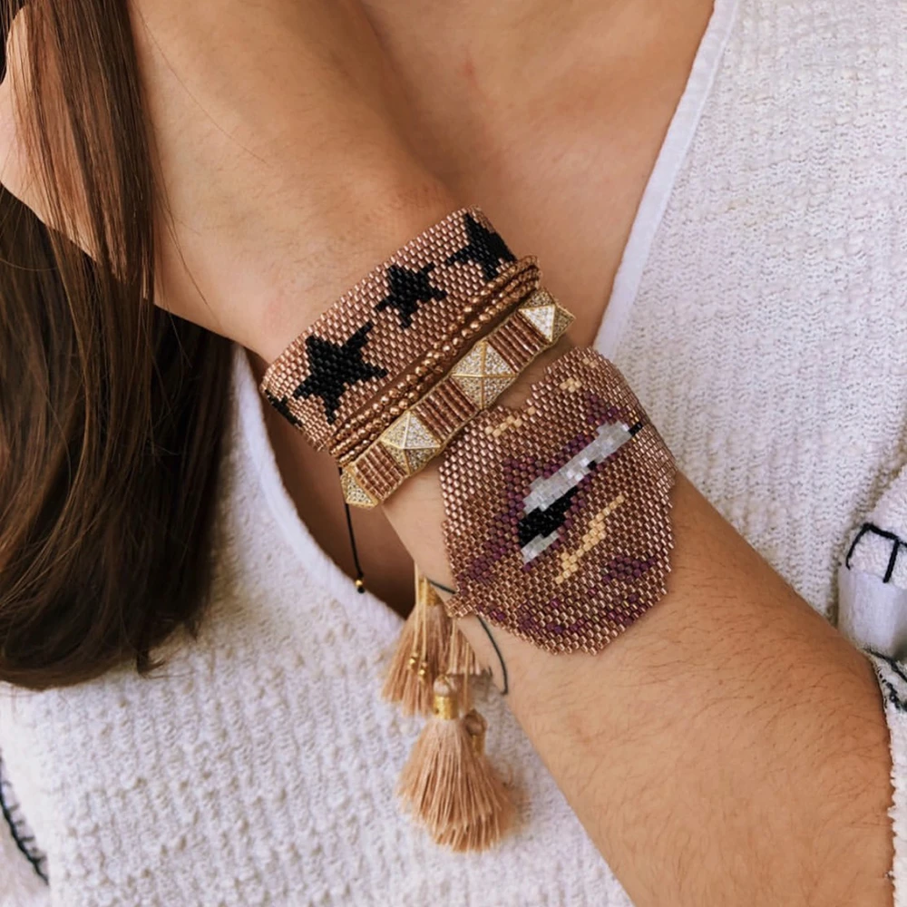 BLUESTAR Pulseras MIYUKI con diseño de estrella y labios para Mujer, joyería hecha a mano, joyería de cobre cristal con borlas|Pulseras de hilo| - AliExpress