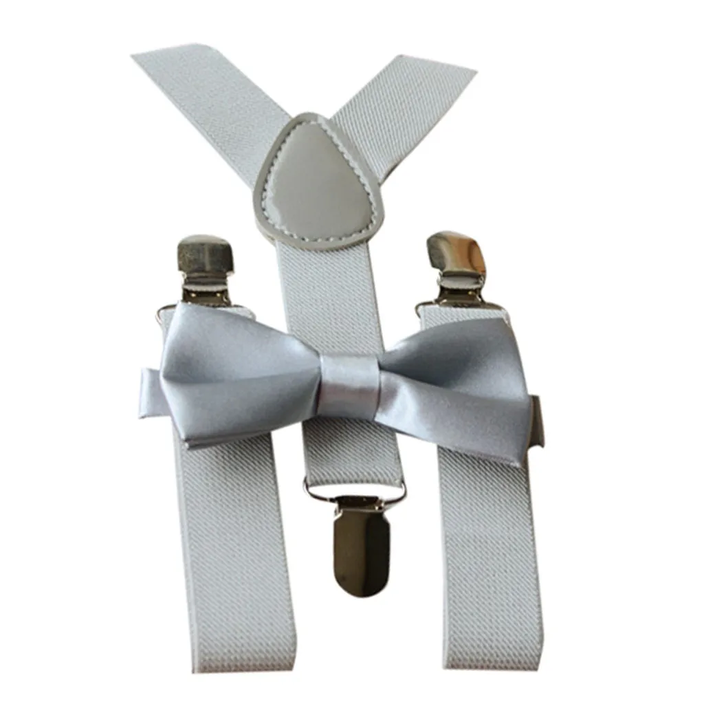 Эластичный комплект с бантиком-бабочкой для маленьких мальчиков на свадьбу, подтяжки и роскошный комплект с галстуком-бабочкой - Цвет: Gray