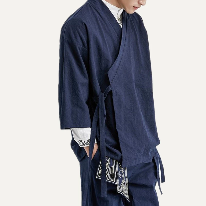 

Chinese style flax jacket Han suit men's suit loose seven sleeves ancient style Tang Road robes.
