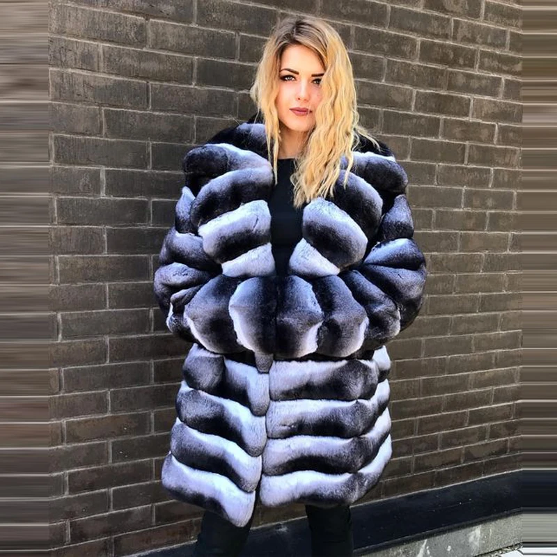 Real Chinchilla Color natural fur rex rabbit fur Short Coat Women Jacket With Large Collar Natural Real Fur Coat Warm Jackets