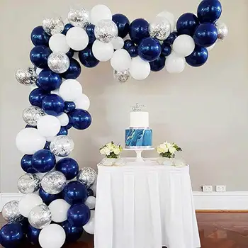 

112pcs Balloon Arch Garland Kit Navy Blue White Silver Confetti Latex Balloons DIY Wedding Birthday Baby Shower Party Decoration