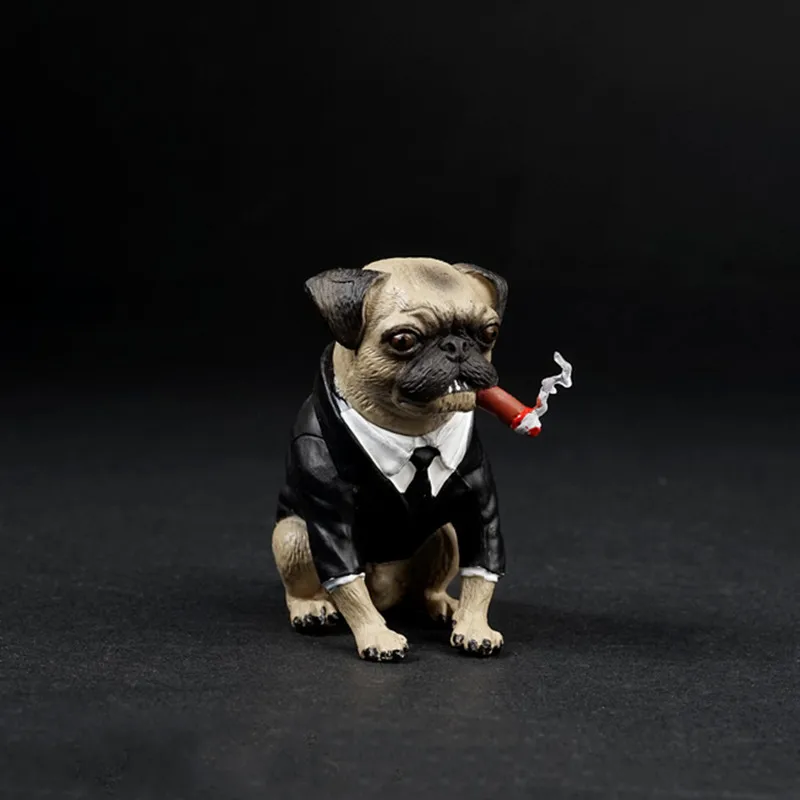 

1/12 Simulation Animal Dog Pug Cigar Dog Scene Props Small Statue Art crafts Resin Collection Decoration Model Christmas Toy