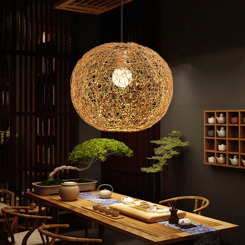 

Retro Natural Rattan Pendant Lights Chinese Handmade Suspension Lamps Restaurant Aisle Staircase Dinning Room Decor Hanging Lamp
