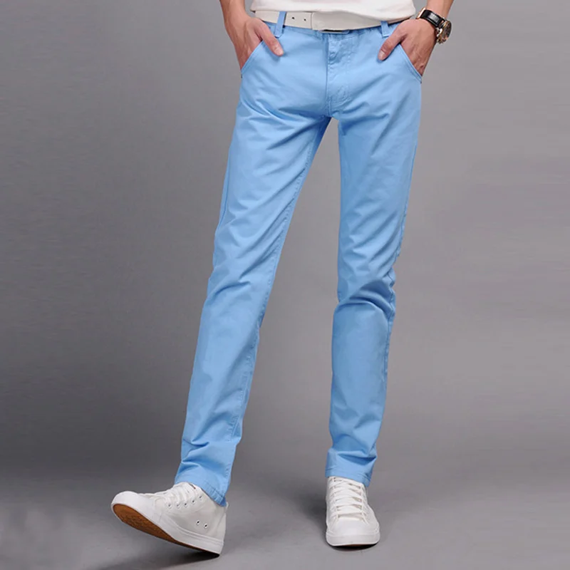 Новые модные мужские узкие прямые повседневные штаны из хлопка и льна, весенне-летние длинные брюки с карманами YAA99 - Color: Sky blue