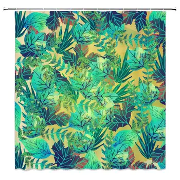 

Cartoon Leaf Shower Curtain Decor Green Leaves Bathroom Curtain 70 X ES Waterproof Polyester Fabric Machine Washable with 12pcs