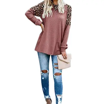 

European And American Style T-shirt Casual Loose Pullover O-neck Leopard Print Winter Spring Bottoming Tee Shirt Top