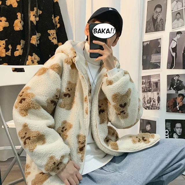 Teddy Bear Print Plush Jacket