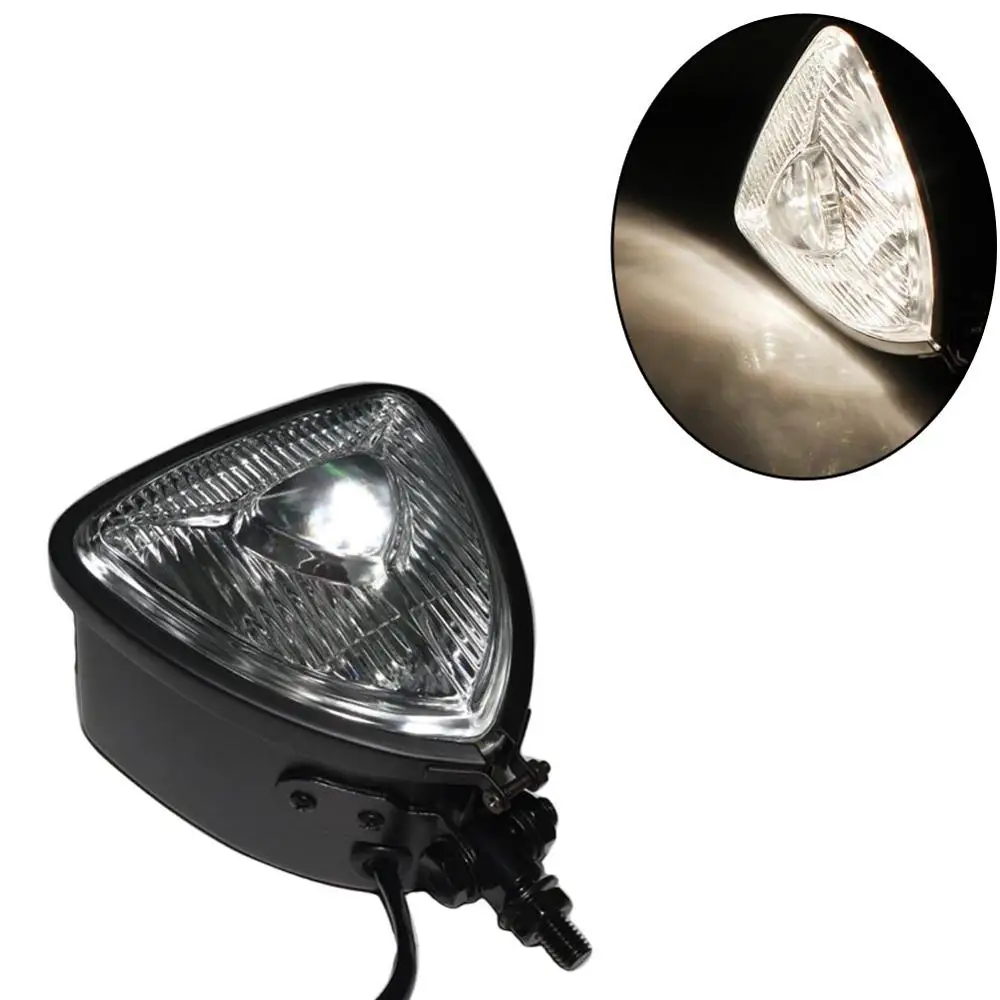 Мотоциклы H4 12V Мотоцикл Винтажные треугольные фары передние фары для Harley поплавок Чоппер кафе гонщик на заказ - Цвет: Black Clear Lens