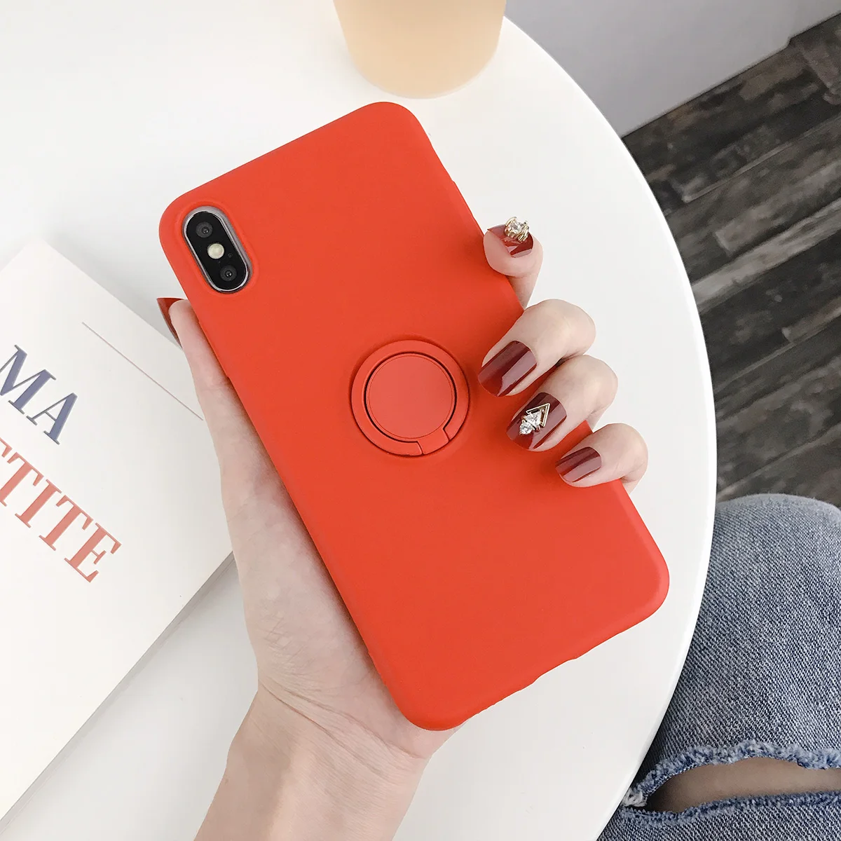 XW0354R USLION силиконовый сплошной цвет с кольцом для пальцев чехол для iPhone X XS XR Xs Max 6 6S 7 8 Plus Мягкий ТПУ, конфетный цвет задняя крышка - Цвет: XW0354R