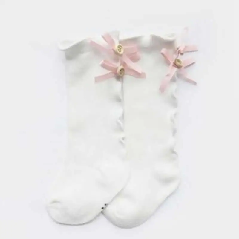 New born baby Socks Toddlers Girls bowknot Knitted Knee High Long Soft Cotton Lace baby Socks meisje Girls lace agaric sock - Цвет: white ear