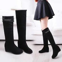 Г. Зимние женские замшевые высокие сапоги теплые высокие сапоги до колена из плюша с манжетами стильная женская обувь на высоком каблуке пикантные сапоги в стиле Лолиты