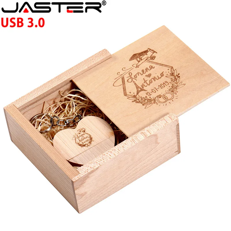 JASTER USB 3 0 флеш накопитель с деревянным сердцем + упаковка Накопителя 8 ГБ 16 32 64