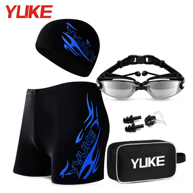 Yuke Men's Swimming Set Swim Trunks Glasses Cap Carry Bag Plus Size Swimwear Adult Men Swimsuit Bathing Suit Beach Boxer Shorts boxer shorts swim trunks swim shorts men swimsuit
