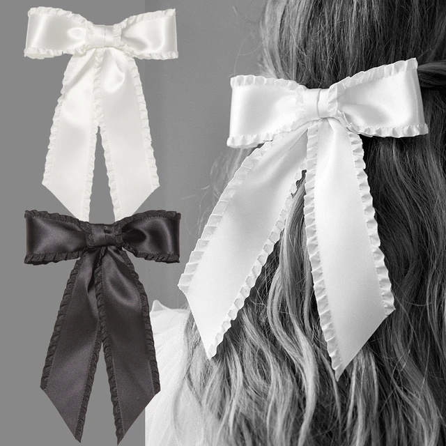 Solid Ruffle Bow Hair Clip Sweet Korea Black White Hair Bows Hairpins Women  Elegant Barrette Girls Bowknot Hair Accessories - AliExpress