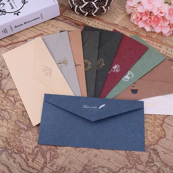 

European Vintage Hot Stamping Printing Kraft Paper Envelopes Kawaii School Supplies Envelope For Wedding Letter Invitation