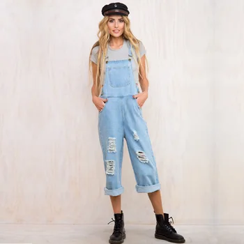 

Fashion Retro Spring Autumn Pants Women 2020 Button Wash Washed Hole Tassel Loose Pocket Denim Casual Overalls Ladies Streetwear