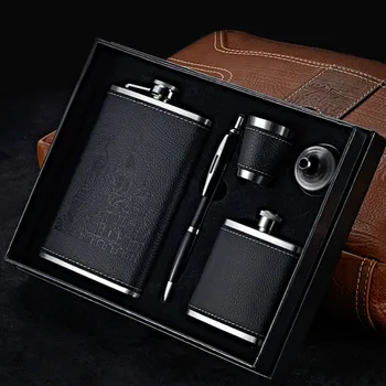 Embudo negro frasco de Metal de la cadera Whisky conjunto de regalo, grabado de acero inoxidable, botella de Alcohol, embudo, tacos, juego de regalo para hombre jjj60jh