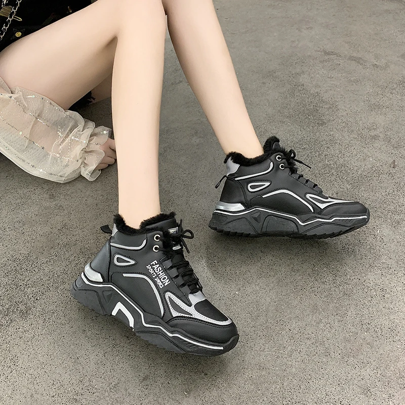 Зимние сапоги женские ботильоны теплые зимние ботинки женская обувь SneakersWedge женская обувь со шнуровкой Для женщин короткие теплые боты k885