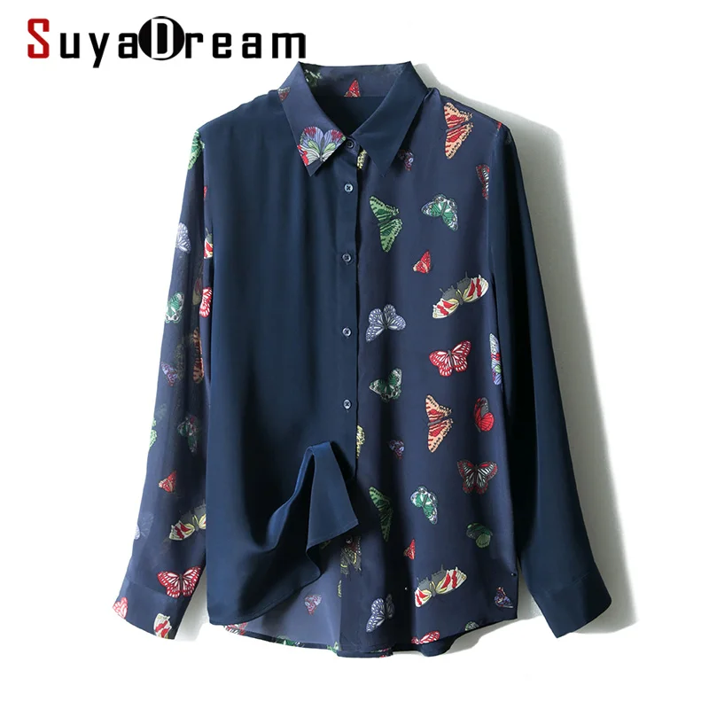 Блузка SuyaDream Женская с длинным рукавом отложным воротником и принтом