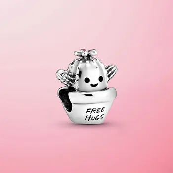 

2020 New 925 Sterling Silver Free Hugs Cactus Charm Beads Fit Original Pamura Bracelet Fine Silver Jewelry Gift