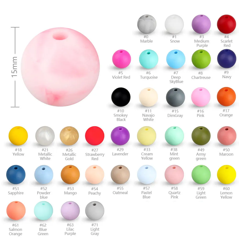 15mm Silicone Beads Food Grade DIY Pacifier Chain Necklace Chewable Nursing Silicone Teether Accessory Baby Teething Bead teething toys baby teething toys silicone teething toys silicone beads silicone teething beads sensory chew necklaces silicone teether 10pcs