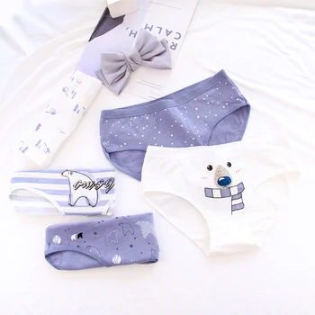 

Polar Bear Pattern Panties For Girl Women Cotton Underwear Striped Briefs Lingerie Ventilation Comfortable Woman Intimate Panty